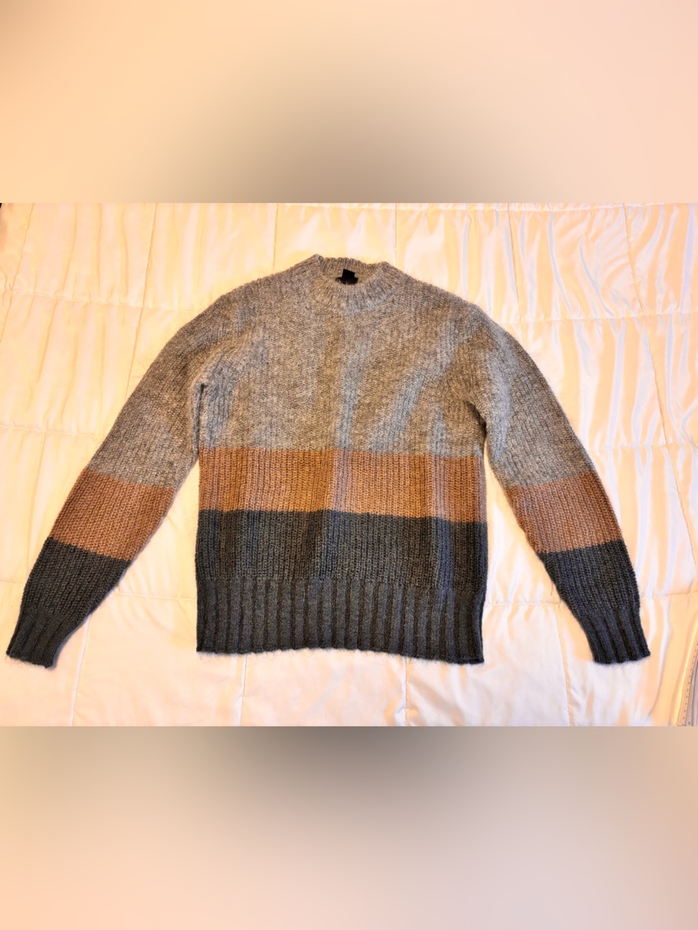 H&M Women's Crewneck Sweater in Gray, Brown and Dark Gray Stripes